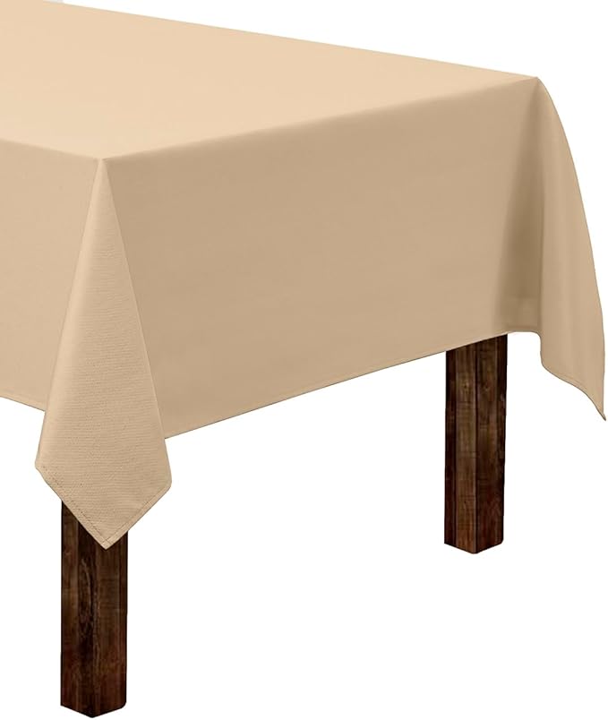 Gee Di Moda Rectangle Tablecloth - 60 x 84 Inch Beige Table Cloth for 5 Foot Rectangle Table - Heavy Duty Washable Fabric - for 5 Ft Buffet Table, Holiday Party, Dinner, Wedding & Baby Shower