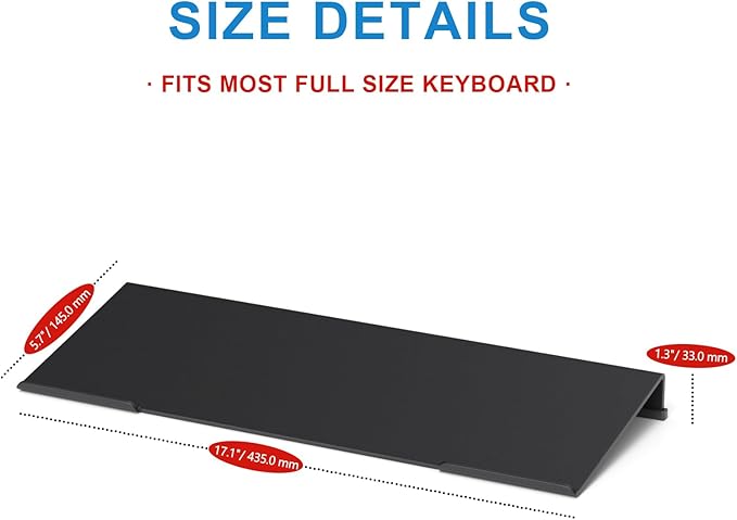 WINFFOR Comfortable Computer Keyboard Stand - Ergonomic Keyboard Riser Acrylic Tilted Keyboard Holder for Easy Typing&Working at Home Office - Fits All Keyboard Sizes - 17'' Wide (Matte Black)