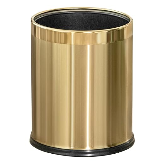 2.6Gallon/10L Brass Gold Bathroom Trash Can - Gold Waste Basket for Bedroom, Office, Store - Metal Trash Bin Without Lid