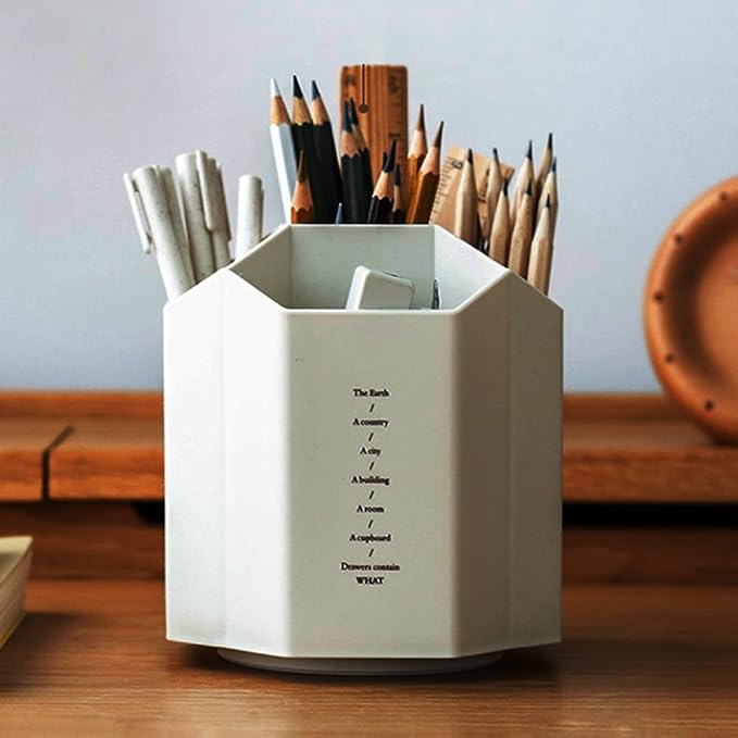 Pencil-holders , Multi-Functional, Storage Rack for Office Art Supplies , Rotating , School Supplies Organizer for Pen, Colored Pencil, Desktop Storage Box in Classroom & Art Studio ,Grey