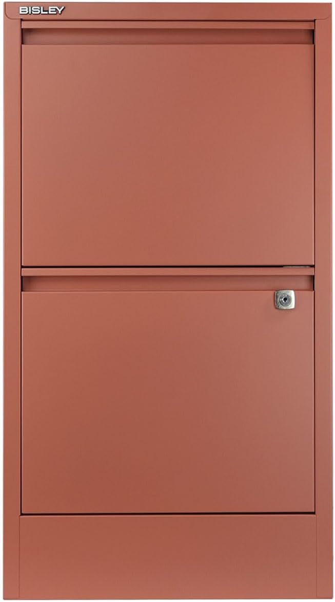 Bisley 2-Drawer Flush Front Vertical File Cabinet - Coral, 2 Hanging File Drawers, Powder-Coated Steel, Locking Drawers