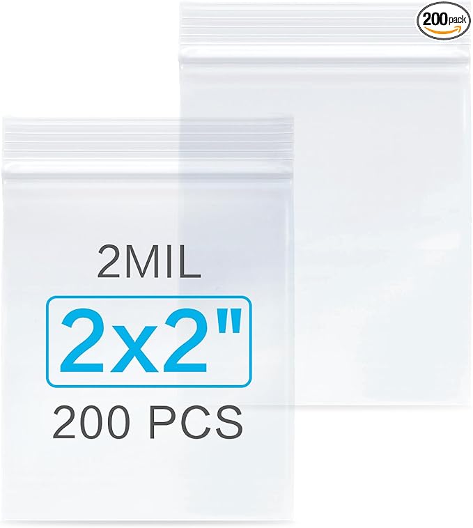 200pcs 2" x 2" Clear Zip Bags, 2 Mil Thick, Small Bags, Reclosable Zip Plastic Baggies for Necklace, Ring, Coin, Beads, Jewelry, Pill