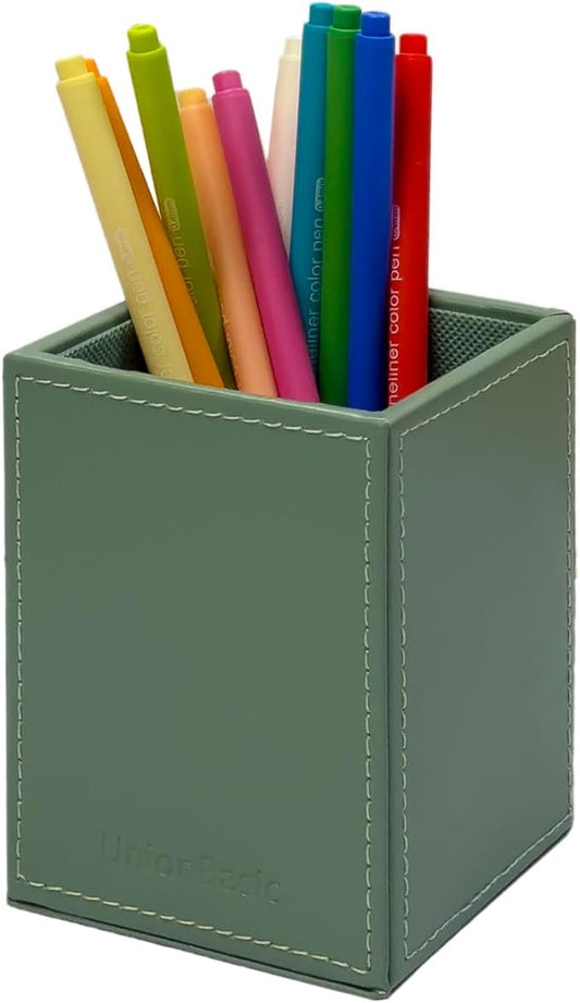 UnionBasic Square Pens Pencils Cup Holder Desk Stationery Organizer, Selected Faux Leather, Malachite Green