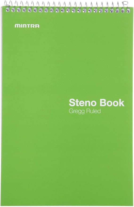 Mintra Office Steno Books - (Primary 4PK, Green Tint Paper, Gregg Ruled) - 6inx9in, 70 Sheets