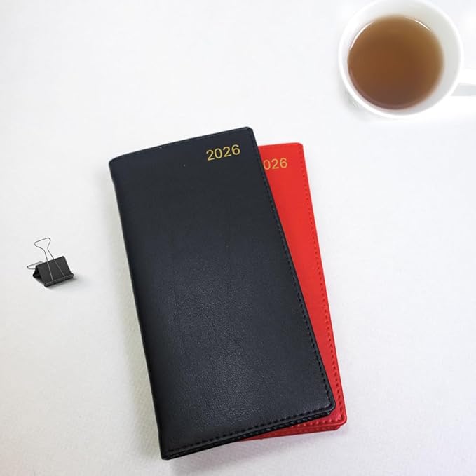 Letts of London® 2026 Belgravia Weekly/Monthly Appointment Book and Planner, 12 Months, January to December, Italian Leather, Horizontal, Slim Size, 6.625" x 3.25", English, Black (C33SBK-26)