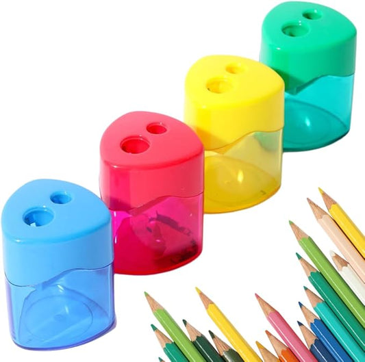 4 Pcs Pencil Sharpeners with Lid, Dual Holes Compact Colored Handheld Pencil Sharpener, Colored Handheld Sharpener Suitable for Kids Adults Students School Class Home Office (Triangle)