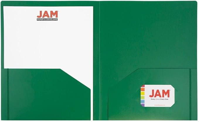 JAM PAPER Heavy Duty Plastic 2 Pocket Extra Tough School Folders - Green - Bulk 48/Pack