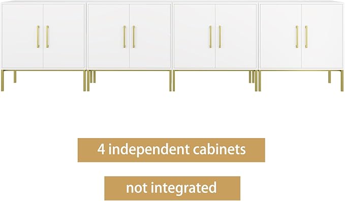 LYNSOM Storage Cabinet with Doors, Set of 4, Modern Buffet Cabinet with Storage, Kitchen Sideboard Buffet, White Wood Accent Cabinet for Living Room, Bedroom, Hallway, Entryway, Office, White