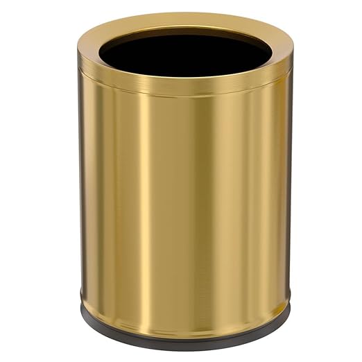 12L/3Gal Antique Brass Bathroom Trash Can,Brushed Brass Garbage can,Small Gold Wastebasket for Office,Hotel,restuarant,Bank,Bathroom,Bedroom (Gold 12)