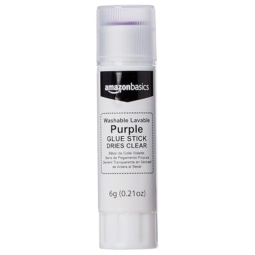 Amazon Basics Purple Washable School Glue Sticks, Dries Clear, 0.21 oz Stick, 4-Pack