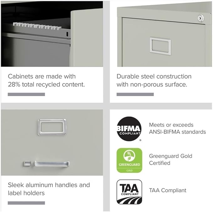 Pemberly Row 4 Drawers 52" Vertical Gray Metal Filing Cabinet Lockable Pre-Assembled Stationary Letter Size for Home, Office