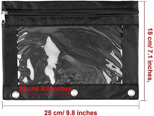 Pencil Pouch for 3 Ring Binder, Zippered Pen Pencil Case Binder Pouch with Clear Window 4 Pack (Black)