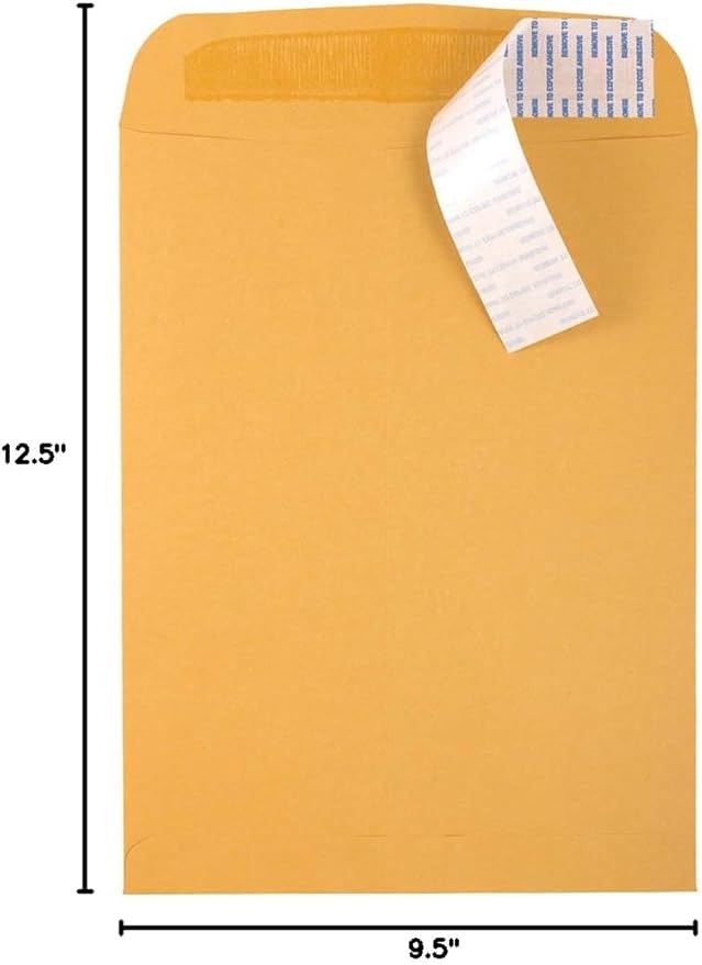 JAM PAPER 9 1/2 x 12 1/2 Open End Catalog Envelopes with Peel and Seal Closure - Brown Kraft Manila - Bulk 500/Box