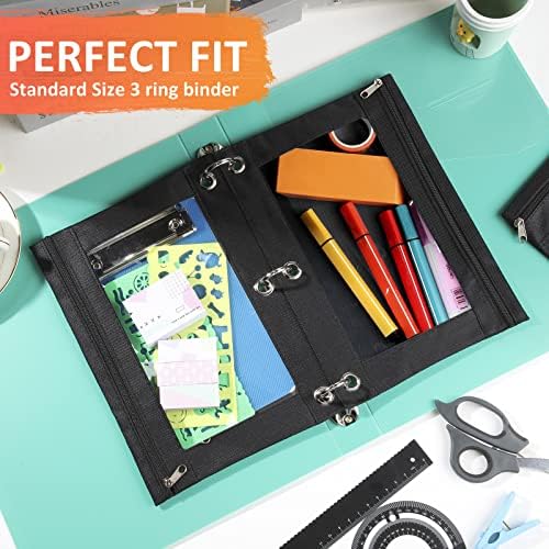 Marspark 48 PCS Pouch Bag for 3 Ring Binder - Bulk Zipper Pencil Binder Pouches with Clear Window for School Office Utensils Storage Supplies(Black)
