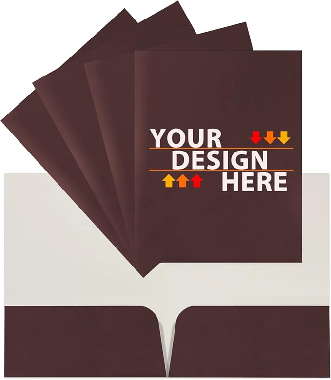 JAM PAPER Custom Printed Semi-Gloss Folders with Round Corner Pockets - Personalized Logo & Text - 12pt C1S - Brown - 250/Pack