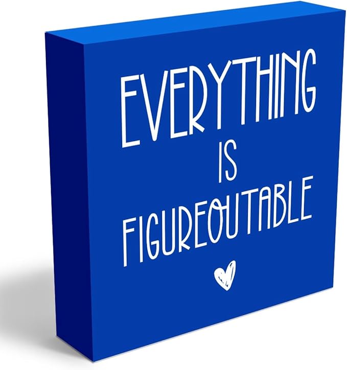 Inspirational Wooden Box Sign Office Decor Motivational Gifts Decorative Positive Affirmations Office Desk Decor for Tabletop Bookshelf Home Meeting Room Bedroom Rustic Square Wall Decor Blue