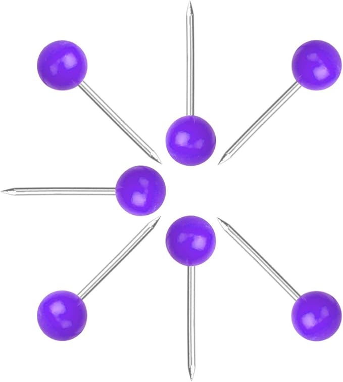 Map Tacks 1/8-Inch Assorted Color Beads Head Map Marking Push Pins,500-count (Purple)