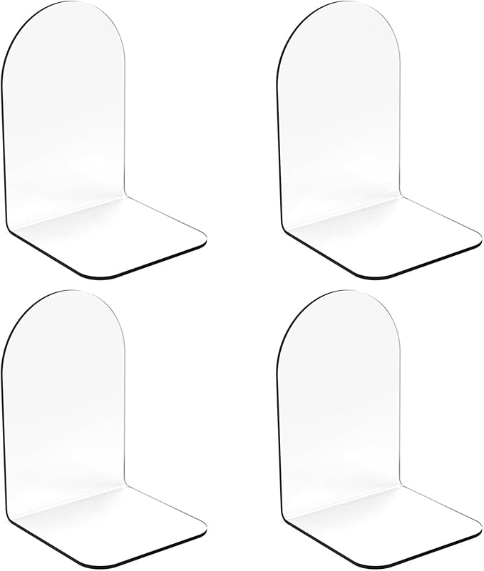 MerryNine Clear Book Ends 4pcs, Arch Acrylic Bookends for Shelves, Non-Slip Bookend Decorative for Heavy Duty Books, Books Holder Stopper for Kids, Book Shelf Organizer for Office Home School