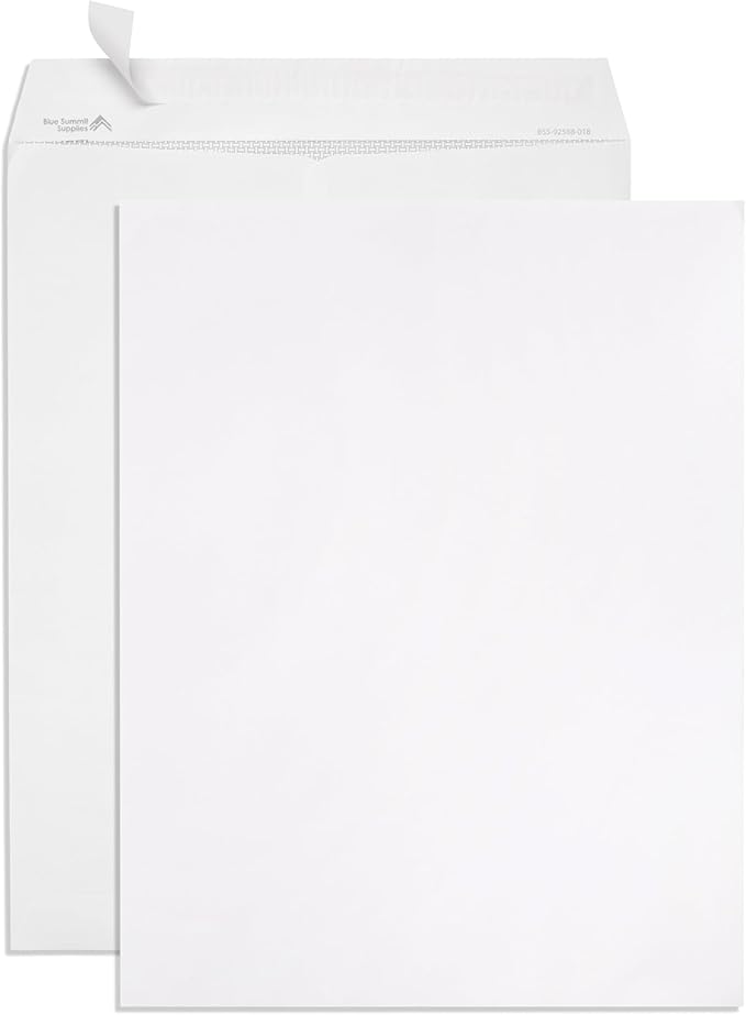 Blue Summit Catalog Envelopes, 10 x 13 Peel & Seal Envelopes, White Wove with Center Seam, 100 Envelopes