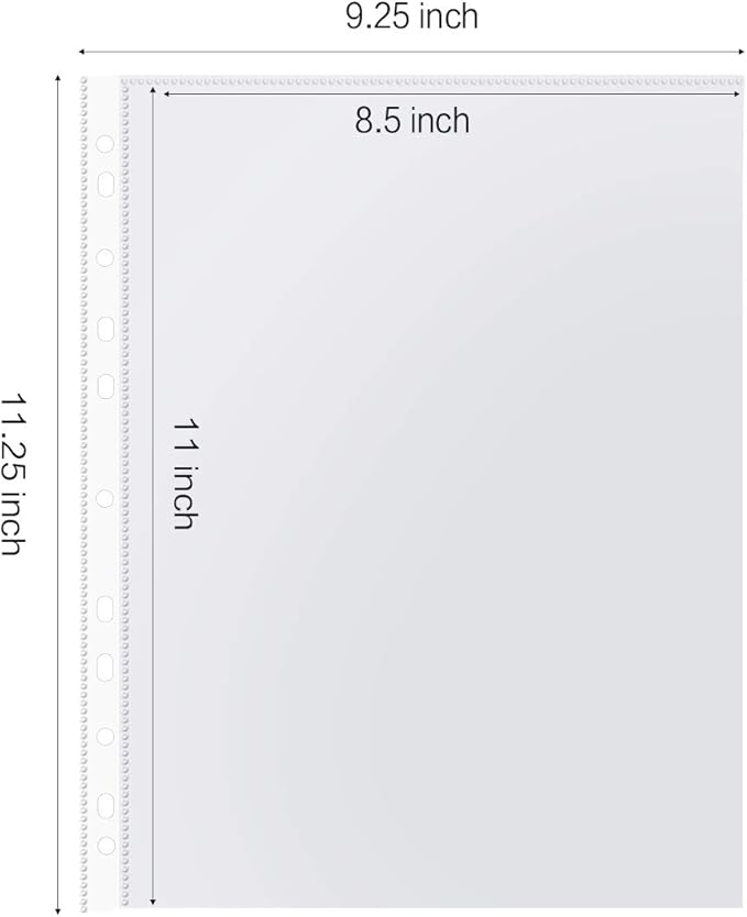 Sheet Protectors, HERKKA 600 Pack Upgrade Clear Plastic Page Protectors Sheet Reinforced 11-Hole Fit for 3 Ring Binder Fits Standard 8.5 x 11 Paper, 9.25 x 11.25 Top Loaded, Non-Acid