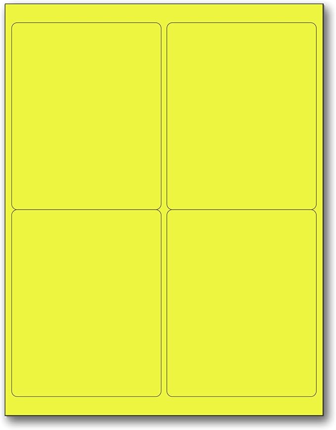 NextDayLabels - 8-1/2 x 11 Neon Color High Light Fluorescent Labels for Laser & Inkjet Printer (Yellow Fluorescent, 4 x 5-4 Per Page | 400 Labels)