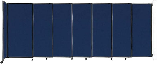 Wall-Mounted Sliding StraightWall Room Divider | Adjustable Widths | Locking Wheels | Room Separator | Up to 15'6" Wide x 6' Tall Navy Blue Fabric Panels