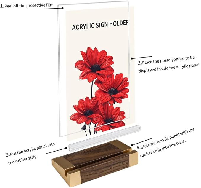 Acrylic Sign Holder 8.5x11 Inch with Wood-Color Base, Tabletop Display Sign Frame Vertical Clear for Store/Coffee Shop/Restaurant Menu Display Hotel/Office Show Exhibitions Holder, 2 Pack L Shape