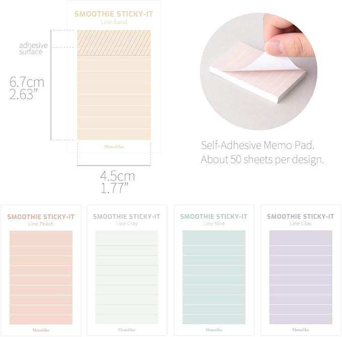 Monolike Smoothie Line Sticky-it - 5p Set Self-Adhesive Memo Pad 50 Sheets