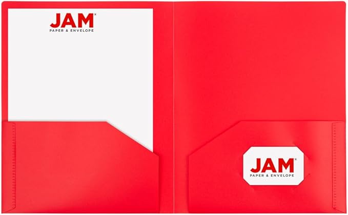 JAM PAPER Heavy Duty Plastic 2 Pocket Extra Tough School Folders - Assorted Primary Colors - Bulk 144 Folders/Box (24 Assorted Packs of 6)