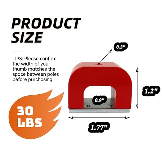 Red Horseshoe Heavy-Duty Alnico Power Magnets for Education and Doing Velvet Nail (30 lbs Pull)