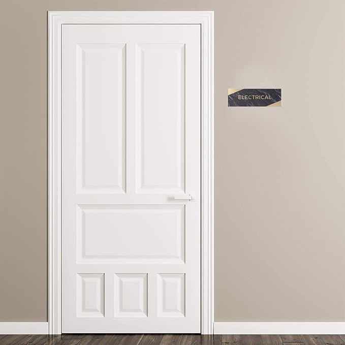 Electrical Sign with Braille/Small Business Easy Adhesive Mount Door and Wall Sign / 3" x 9" / Dark Marble Design