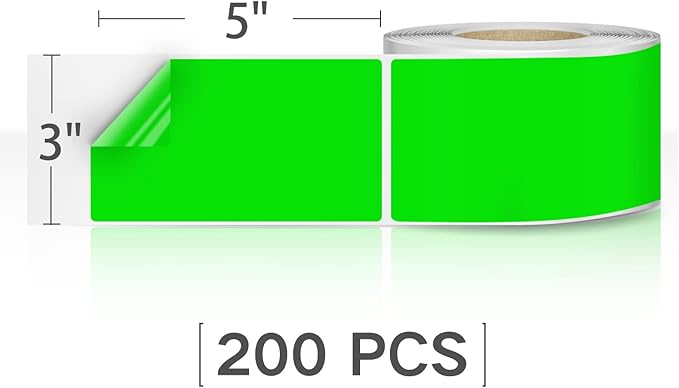 Rectangle Labels Sticker 3×5 Inch Vinyl Floor Stickers Color Coding Name Tags Roll Removable 200 PCS, Green