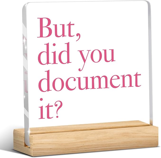 Pink Desk Decor, But Did You Document It, Funny Pink Office Gifts Workplace Sign for Coworker Friend Acrylic Sign Plaque Table Decorations for Home Bedroom Living Room Toilet Table