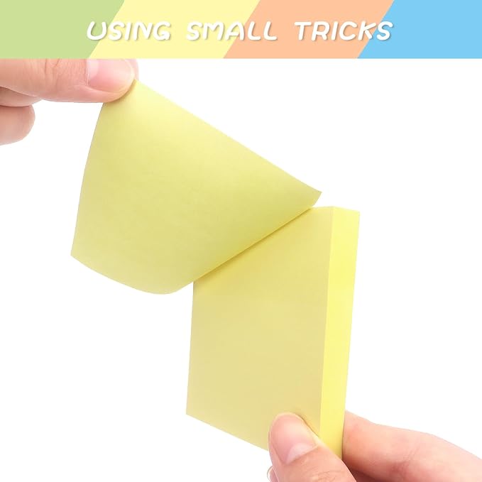 Sticky Notes 3x3 Self-Stick Notes Pads with 6 Bright Colors, Easy to Post for Office, School, Home, 6 Pads/Pack, 100 Sheets/Pad (Yellow)