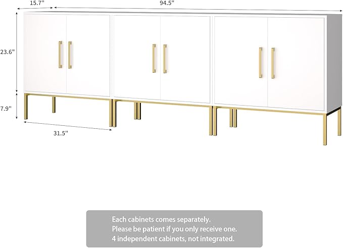 LYNSOM Storage Cabinet with Doors, Set of 3, Modern Buffet Cabinet with Storage, Kitchen Sideboard Buffet, White Wood Accent Cabinet for Living Room, Bedroom, Hallway, Entryway, Office, White