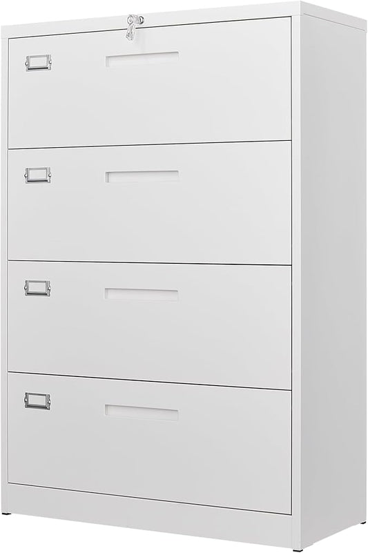 Letaya 4 Drawer File Cabinet with Lock, Metal Lateral Filing Cabinet Wide Office Organization Storage for Home Office Hanging Letter/Legal/F4/A4 (White-Requires Installation)