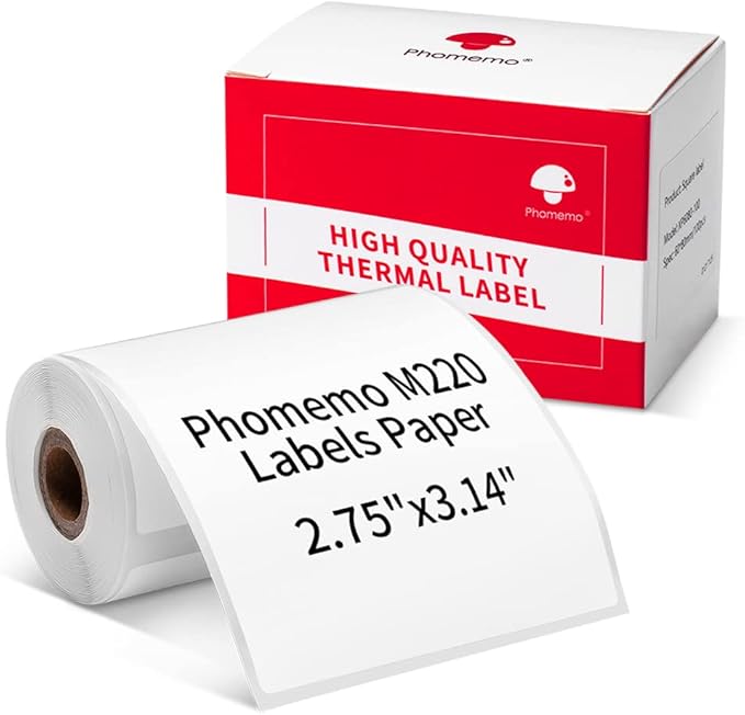 Phomemo Multi-Purpose Square Self-Adhesive Label for Phomemo M220/M250/M260/M221/M200/M421 Label Printer 2.75" x 3.14"(70x80mm), 100 Pcs/Roll Black on White