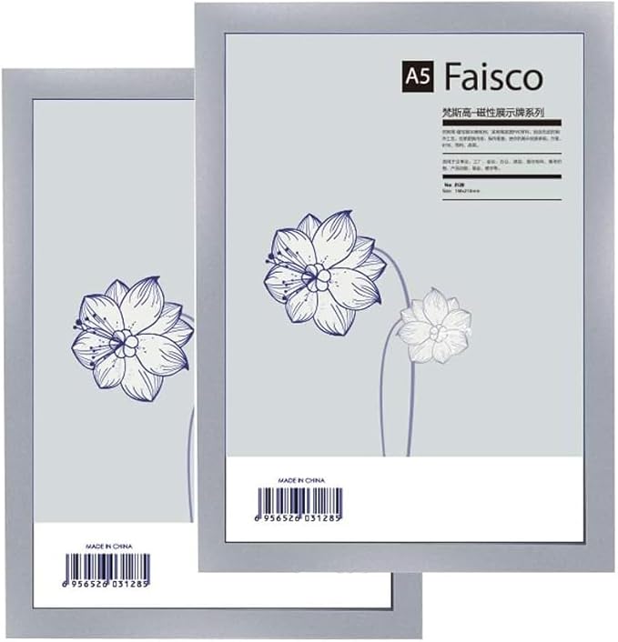 Wall Mount Sign Holder Self Adhesive Magnetic Display Frame Clear Document Frame for Office, Store, School, Home, Wall Picture Frame 2Pack (Silver A5 148×210mm/5.83×8.27inches)