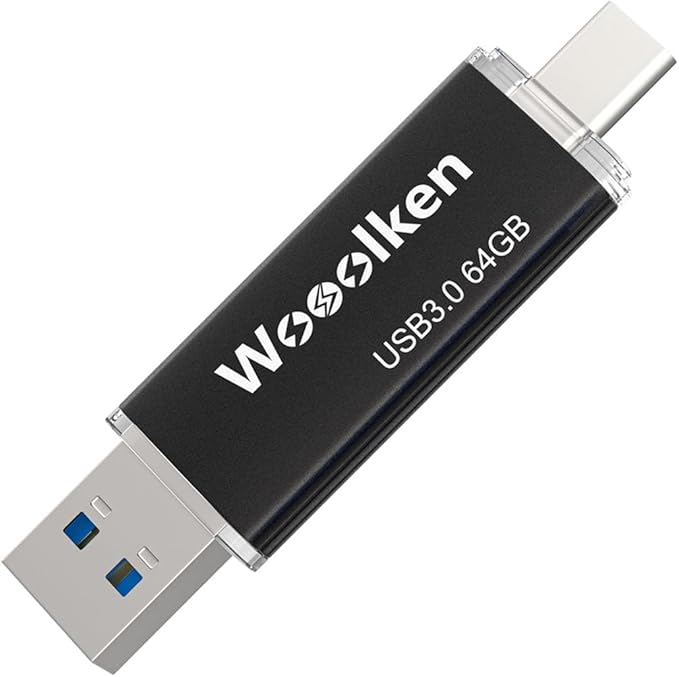 USB C Flash Drive 64GB, Wooolken USB 3.0 Dual Drive Type-C Flash Drive OTG Thumb Drive Compatible with iPhone 16/15, Android Smartphone/Tablets/Computers/Laptop (Black)