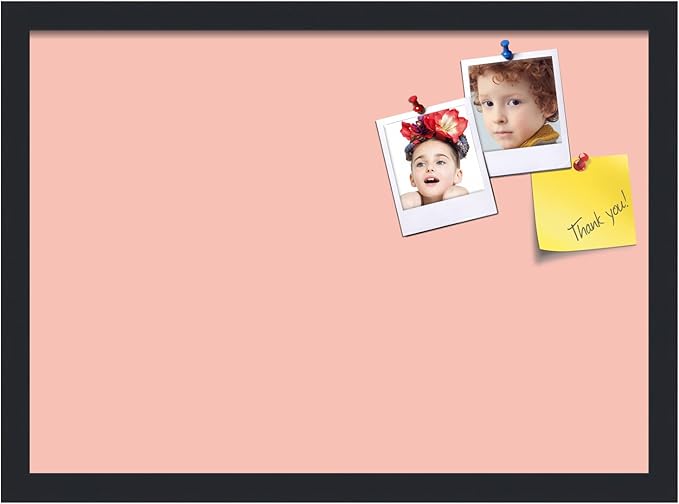 PinPix 21x15 Inch Cork Bulletin Board. This Decorative Framed Pin Board Comes with Pink Pastel Design and a Satin Black Frame. Ideal for Home Office Decor or Message Board (PinPix-1813)