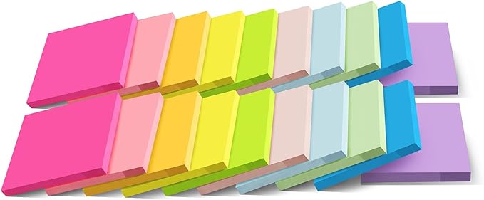 (20 Pads) Sticky Notes 3x3 in Post Bright Stickies Colorful Super Sticking Power Memo Pads, Strong Adhesive
