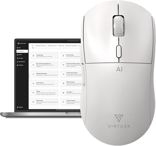 Virtusx AI Mouse, Jethro V1 – AI Voice & Audio Recorder, Note Taking Mouse for Computer & Laptop with Centralized AI Software, AI Writing Tools, Voice Typing, Transcribe, Translate & Summarize