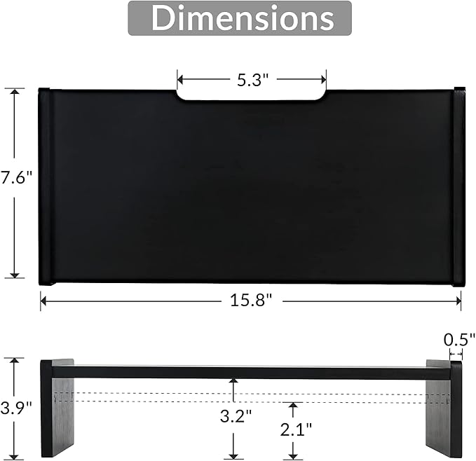 KINLINK Solid Wood Monitor Stand Riser, Monitor Riser with 2 Adjustable Height, 15.8 inch Computer Riser for Computer, iMac, PC, Printer, Computer Monitor Stand for Home & Office, Black