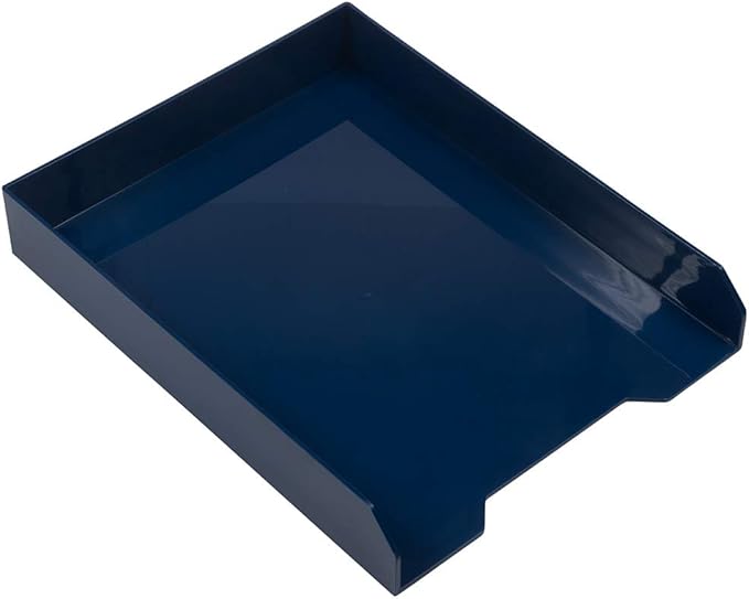 JAM PAPER Stackable Paper Trays - Navy Blue - Desktop Document, Letter, & File Organizer Tray - 2/Pack