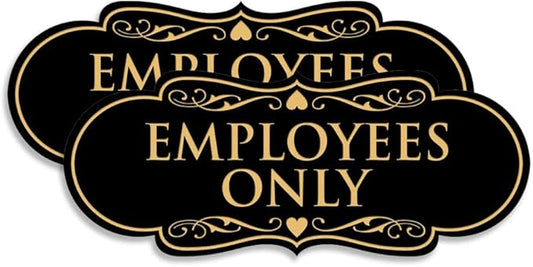 Designer EMPLOYEES ONLY Sign | Easy Installation | Office or Business Signs | Workplace Safety - Black/Gold - Medium (2 Pack)