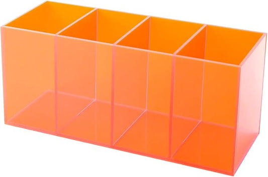 Pen Holder for Desk Neon Acrylic Pencil Holder Cup Makeup Brush Storage Organizer for Vanity, Neon Orange