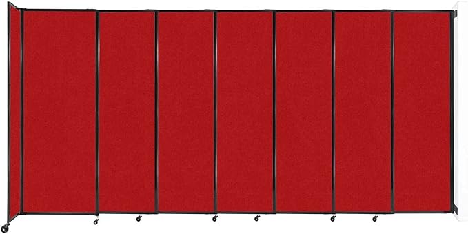Wall-Mounted Sliding StraightWall Room Divider | Adjustable Widths | Locking Wheels | Room Separator | Up to 15'6" Wide x 7'6" Tall Red Fabric Panels