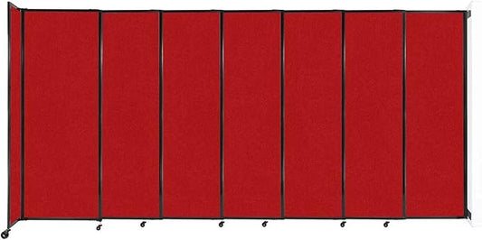 Wall-Mounted Sliding StraightWall Room Divider | Adjustable Widths | Locking Wheels | Room Separator | Up to 15'6" Wide x 7'6" Tall Red Fabric Panels