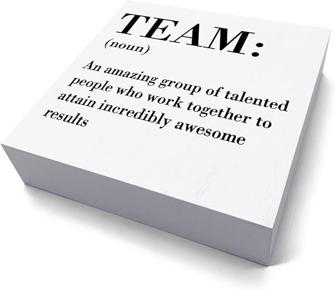 HTBIG Inspirational Team Noun Office Decor Desk Decor Wooden Box Sign Rustic White Wood Block Plaque Box Sign for Home Office Desk Shelf Table Decoration Coworker Gift Team Definition Teamwork Sign