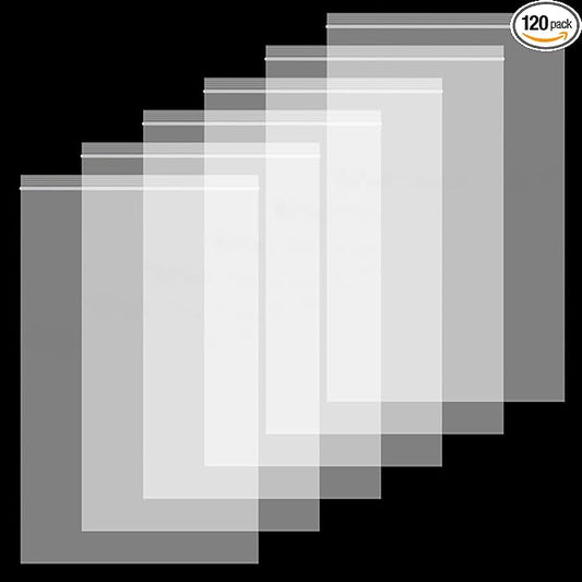 120Pcs 6" x 9" Clear Plastic Zip Bags, 2 Mil Thick Resealable Storage Baggies for Jewelry, Small Items, Packaging & Travel